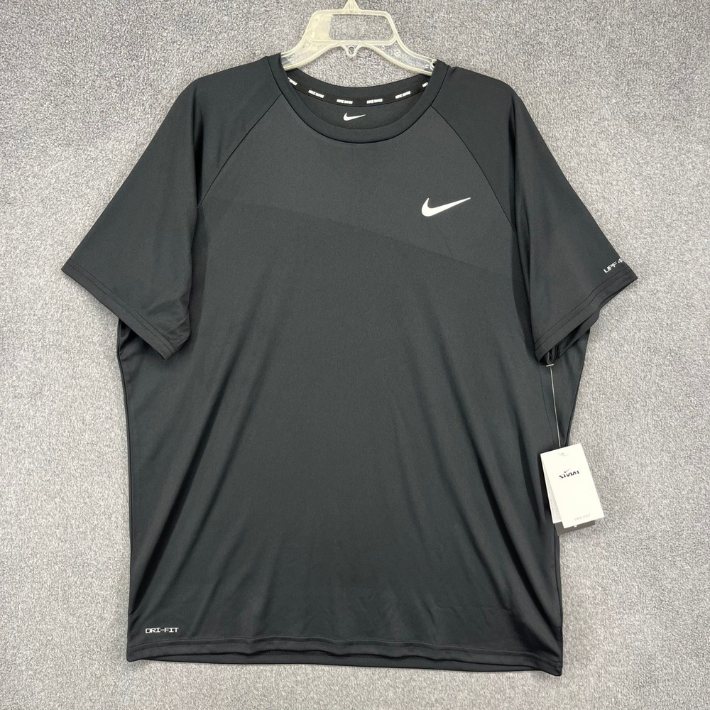 Nike Swim Shirt Men XL Black Dri-FIT UPF 40+ Short Sleeve NESSA586001 Rash Guard